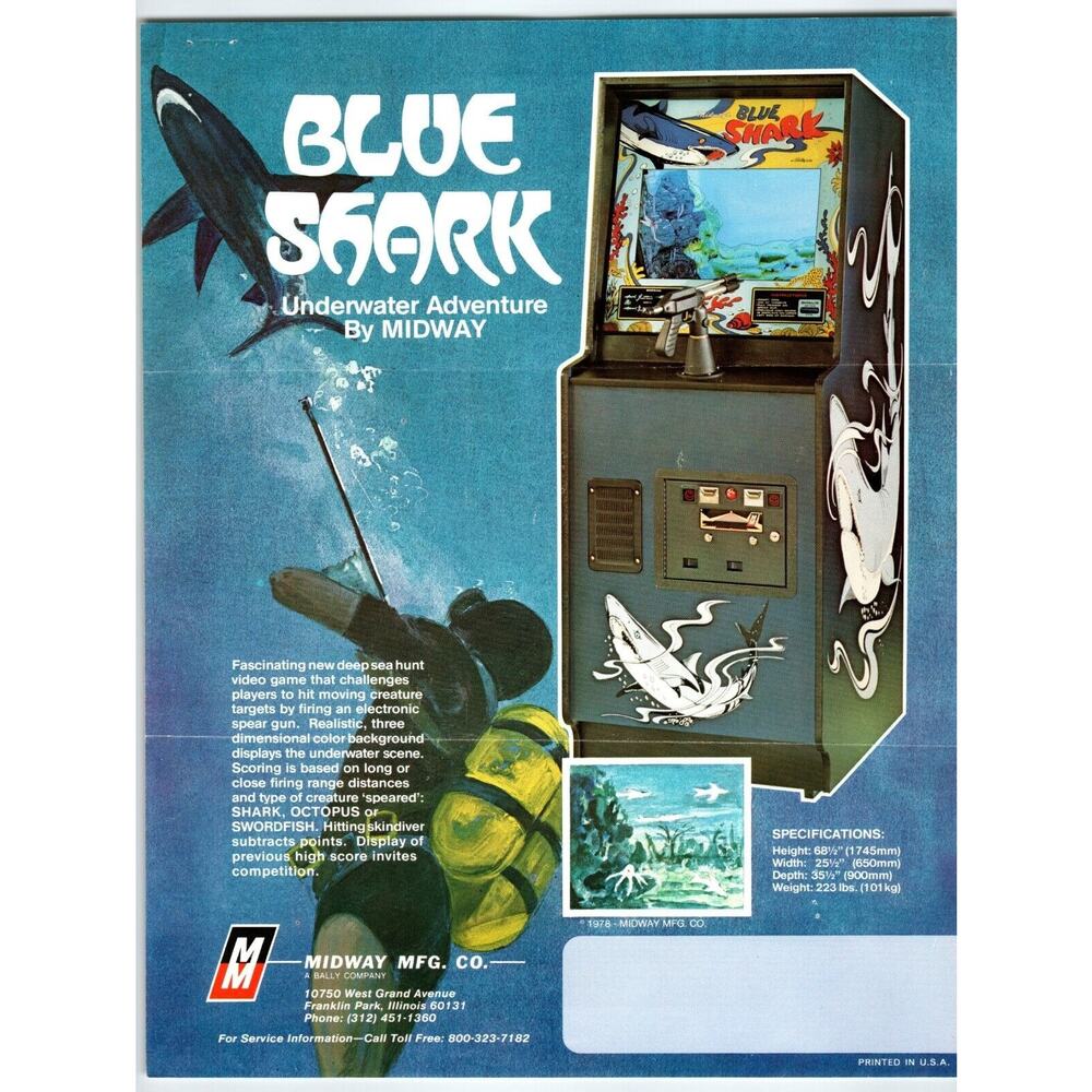 Blue Shark Video Arcade Game FLYER Original Vintage Deep Sea Gun Shooter 1978